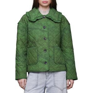 Avec Les Filles Womens    Quilted Ruffle Jacket, Green